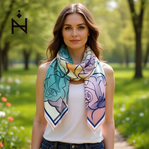 Pañuelo Cuadrado Grande con Estampado de Rosas 70x70cm, Accesorio de Moda para Mujer - Product Image 2