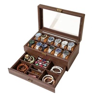 Boîte de montre en cuir en bois rétro en gros d'usine stockage de bijoux de vente chaude transfrontalière et vitrine pour montres bracelets