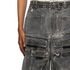 China Factory Street Jeans Four-pocket Styling <b>Bungee</b>-style Drawstring Non-stretch Cargo Pocket Denim Jean for Men - Product Image 5