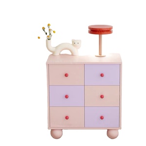 Armoire de style crème française avec <span class=keywords><strong>tiroirs</strong></span> à blocs de couleur et pieds cannelés pour le rangement latéral de la chambre ou l'entrée - Product Image 6