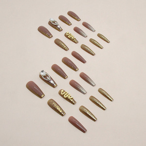 <span class=keywords><strong>Ongles</strong></span> artificiels à presser très populaires, longs, forme cercueil, ballerine, carrés, avec French manucure et papillon 3D incrusté - Product Image 2