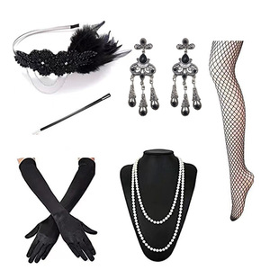 Ensemble d'accessoires Flapper des années 1920, style Gatsby, vintage <span class=keywords><strong>Charleston</strong></span>, cosplay, bandeau à plumes, bijoux en perles, longs gants - Product Image 5