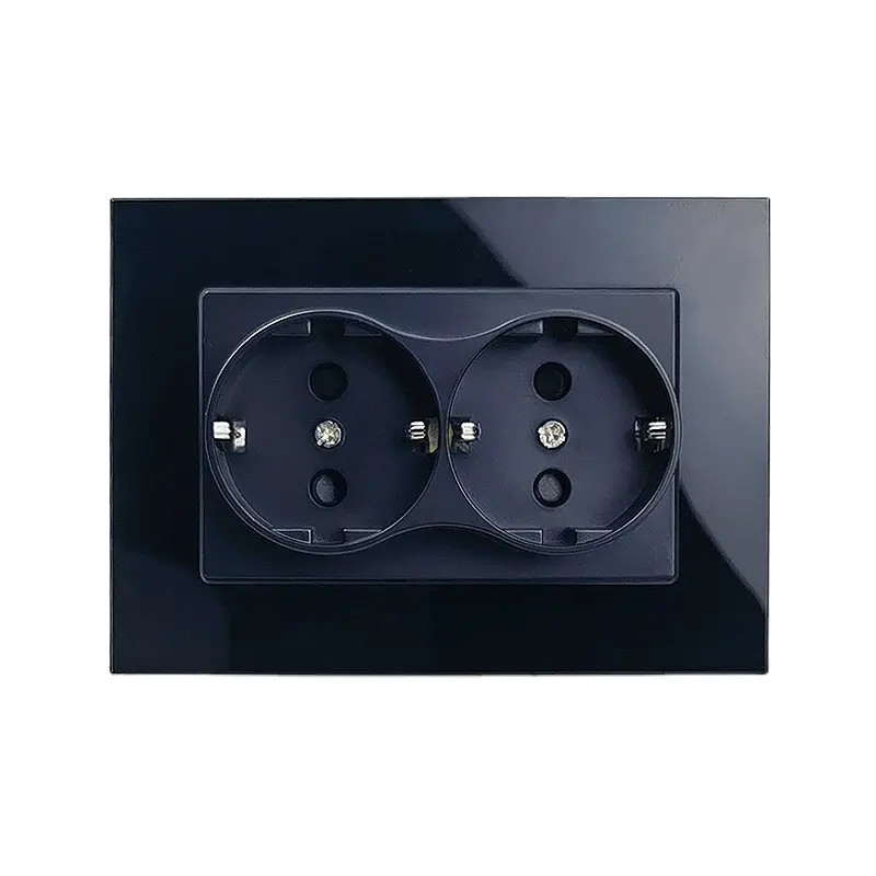 120*86mm tinh thể màu đen kính bảng điều khiển đôi EU tường điện ổ cắm điện 2 Châu Âu Nga cửa hàng cho một lỗ 22V