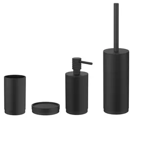 Factory Supply Porcelain Matte Black Free Standing Bathroom Accessories Set For Hotel Bathroom