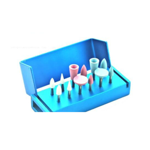 Kit de polissage dentaire pour composite, comprenant des fraises en pierre blanche RA et des polisseurs en silicone, avec support de fraises - Product Image 1