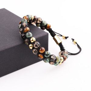 <span class=keywords><strong>Pulsera</strong></span> de la <span class=keywords><strong>Amistad</strong></span> de Macramé de Doble Capa con Piedras Naturales de 6mm, Diseño Clásico de Moda, Hecha a Mano con Cordón Tejido y Gemas Mixtas Personalizadas - Product Image 3