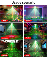 Emslaser E27 Lumières laser rouges et vertes activées par le son pour les fêtes, les DJ, les scènes, avec 24 motifs, montage suspendu, indice de protection IP33, lumière LED