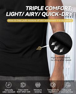 Canotta Termica Sportiva Premium <span class=keywords><strong>da</strong></span> <span class=keywords><strong>Uomo</strong></span> in 100% Lana Merino, Girocollo, Tinta Unita, Tessuto Lavorato a Maglia, Stampa Estiva - Product Image 5