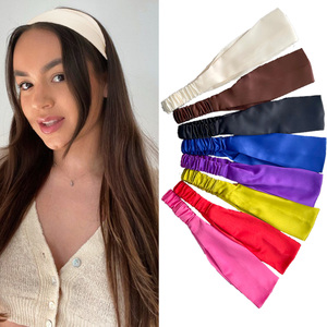 Diadema de satén de seda ancha elástica deportiva lisa y en blanco con logotipo personalizado al por mayor - Product Image 1