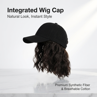 Peluca de gorra de béisbol ondulada de fibra sintética de alta temperatura para mujer, pequeña, con extensiones de cabello corto ondulado, ajustable, marrón y negro