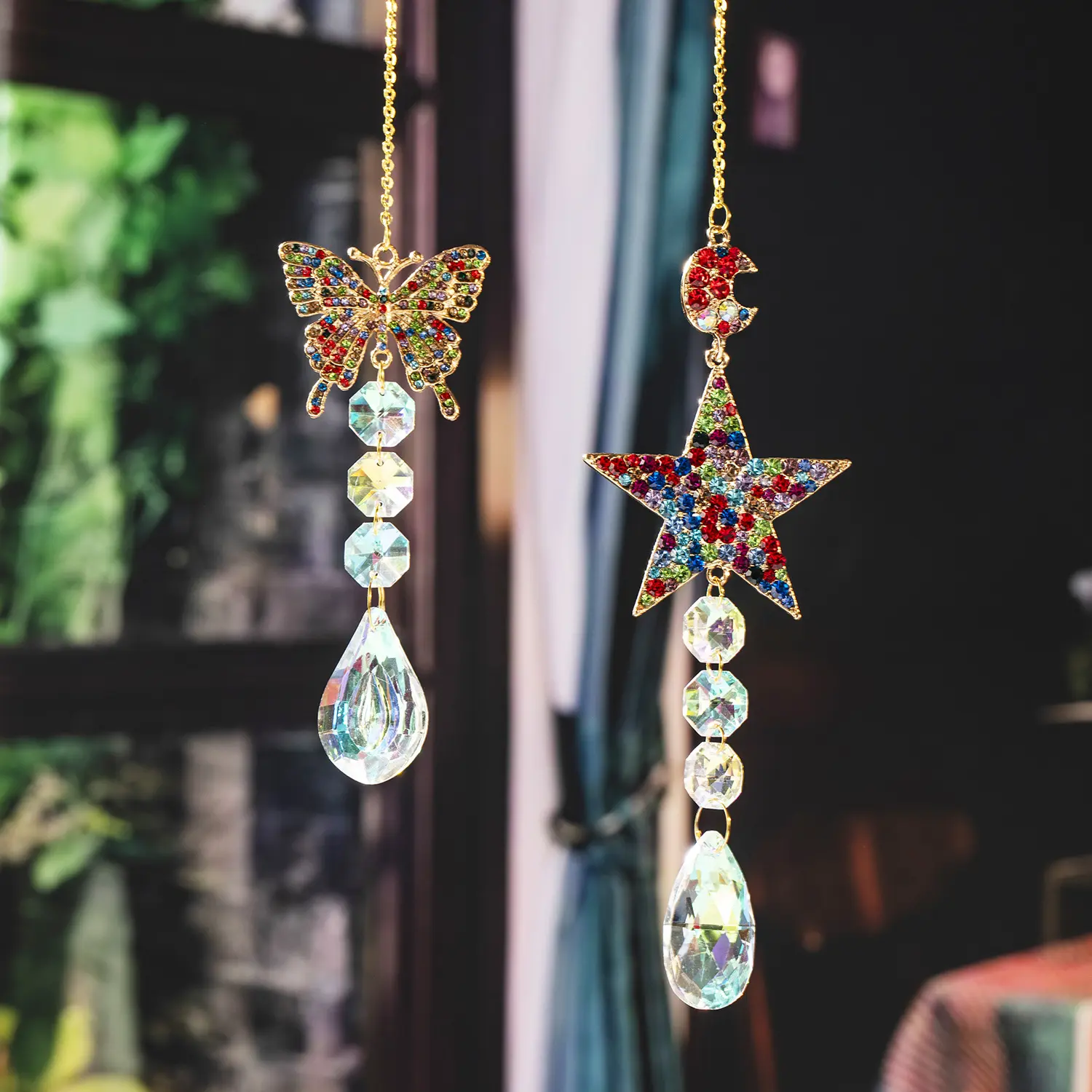 Crysal onur zarif kolye High End ve Minimalist renkli elmas bahçe dekorasyon kristal Catcher kolye