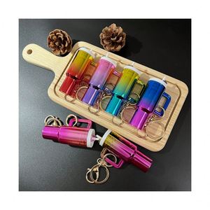 Gradient Color Mini Cup Keychain Acrylic <b>Key</b> Chain Ornaments Tumbler Cup Lipstick Storage Holder Removable Lids 3D Cups Keychain - Product Image 1