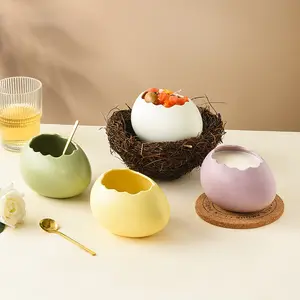 Decoración de Nido de Pájaro creativa, tazón de postre, cáscara de huevo, forma de huevo de avestruz, tazón de cerámica, bebida fría, barbacoa, restaurante, vajilla