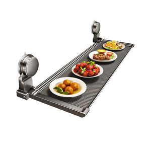 Aluminum Foldable Wall Mount Dish Rack With Suction Cups For Kitchen Storage And Food Preparation Tray - Product Image 4