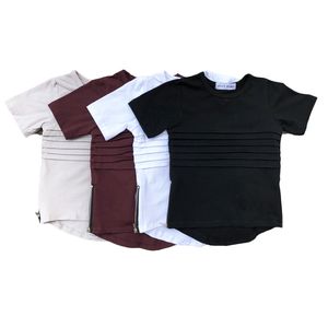 T-shirt en coton de bonne qualité pour enfants, garçons et filles, à rayures, avec fermeture éclair et ourlet arrondi, coupe longue - Product Image 6