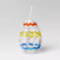 Gobelets en plastique PET de 550 ml en forme de dessin animé, style œuf de Pâques de Noël, gobelet de jardin avec paille