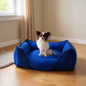 Juego de Tres Piezas de Casa para Perros de Pana Azul y Forro Polar para Camas de Mascotas - Product Image 3