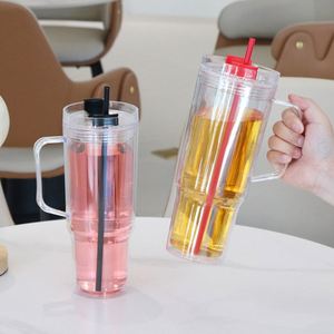 Vaso de Plástico Transparente Personalizable de 40 oz, de Gran Capacidad, Portátil para Auto, con Asa, Simple, para Exteriores, con Pajita - Product Image 6