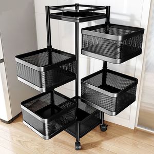 Kitchen Rotating <b>Storage</b> Rack 5 Tier Metal <b>Basket</b> Trolley With Wheels For Living Room Kitchen Toy Fruit Vegetable Organizer - Product Image 1