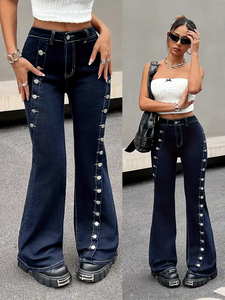 Nuevos Jeans de <span class=keywords><strong>Mujer</strong></span> 2026, Estilo Europeo y Americano, Más Vendidos, de Cintura Alta, Elásticos, con Corte Acampanado y Largo hasta el Suelo - Product Image 5