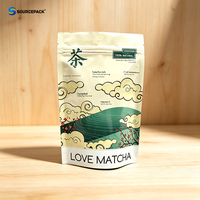 Sachet refermable personnalisé imprimé avec fermeture éclair, de qualité alimentaire, haute barrière, avec encoche de déchirement pour thé vert Matcha