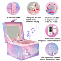 Caja Musical con Candado de Unicornio - Caja Musical Electrónica con Unicornio Giratorio, Hebilla de Cuero PU, Caja del Tesoro para Niños