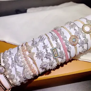 PUSHI korean pop star fashion zircon inlaid pull bracelet real gold plating fashion crystal summer thin bracelet mixed