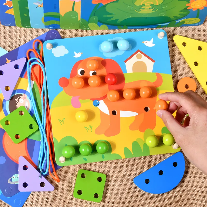 لعب الأطفال 2 في 1 خشبية لوحة الأظافر الفطر الإبداعية التوتير خيوط مجلس اللغز ألعاب تعليمية مبكرة للأطفال