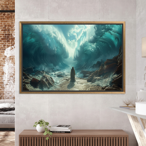 Moses Parting Red Sea Art Deco Panel Print Sacred Bible Scene Decor Clear <b>Framed</b> Canvas Hanging - Product Image 3