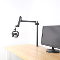 Support de microphone et haut-parleur 2-en-1 en métal, fixation de bureau robuste et antichoc pour studio et diffusion en direct