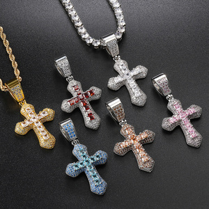 Collier <span class=keywords><strong>Croix</strong></span> Multicolore en Zircon et Diamants, Plaqué Or, en Acier Inoxydable et Laiton, avec Pendentif <span class=keywords><strong>Croix</strong></span> en Pierre Précieuse, Symbole <span class=keywords><strong>de</strong></span> Foi Jésus pour Homme - Product Image 1