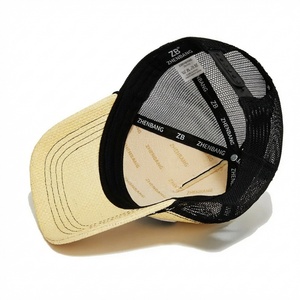 <b>Straw</b> Trucker <b>Hat</b> with Custom Chain Stitch Logo <b>Straw</b>-Weave Embossed Texture Two Tone Lightweight Cap for Summer Outdoor - Product Image 3