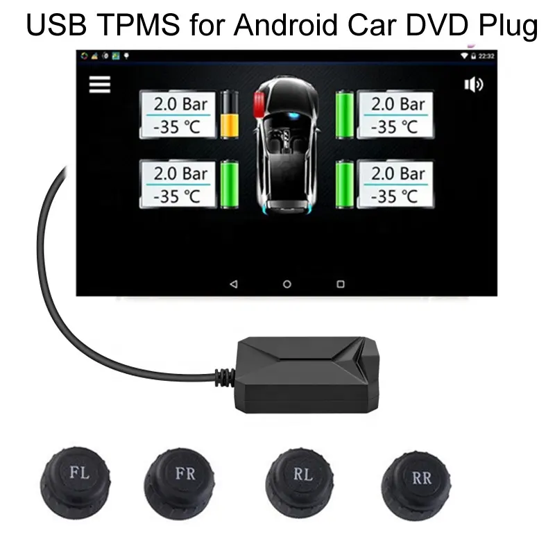 Plug In Android USB TPMS เครื่องเล่น DVD วิทยุรถยนต์,ระบบตรวจสอบแรงดันยางอะไหล่ระบบ DIY เซ็นเซอร์ภายนอก USB TMPS