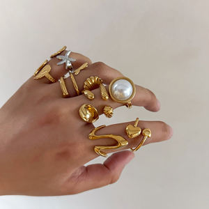 CLIORO модное кольцо из нержавеющей стали различных стилей минималистское модное позолоченное кольцо с жемчугом модные ювелирные изделия для женщин - Product Image 6
