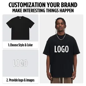 Custom Oversized Streetwear Hip Pop Heavyweight T-Shirt Black Drop Shoulder Boxy T Shirt