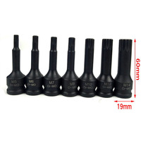 Juego de enchufes de impacto de aire Torx Bit de controlador 1/2 métrico de 7 piezas