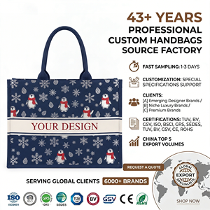 Bolsa de Mano Grande de Lona Azul Marino, Elegante, Minimalista, Moderna, para Compras Navideñas, con Cierre, Chic para el Día a Día, Personalizable OEM - Product Image 1