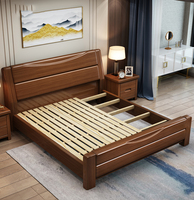 Meubles de chambre à coucher classiques en bois massif, lit en bois massif de style rétro chinois en noyer, taille Queen, 1,8 mètre, lit plateforme en bois taille King