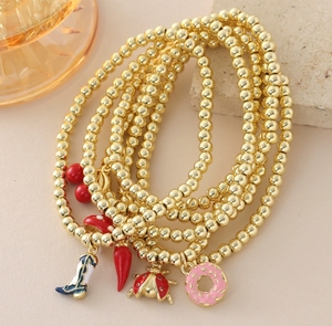<span class=keywords><strong>Bracciale</strong></span> con Ciondolo a Forma di Ciliegia, Peperone, Fungo e <span class=keywords><strong>Coccinella</strong></span> in Stile Europeo e Americano, <span class=keywords><strong>Bracciale</strong></span> da Donna in Rame Placcato Oro Vero con Perline - Product Image 1