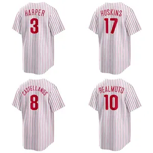 Großhandel Herren Philadelphia City Baseball Jersey #3 Harper #10 Realmuto #17 Hoskins Günstige rot genähte Phillie Uniform