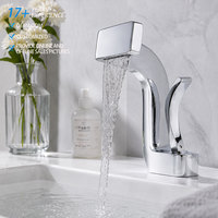 Grifo mezclador monomando moderno de latón para lavabo de baño, tipo cascada, de montaje en cubierta para lavabo artístico
