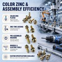 Vis à tête cylindrique Phillips M3 M4 M5 M6 M8 zinguées avec rondelle plate à ressort, combinaison de trois pièces assemblées