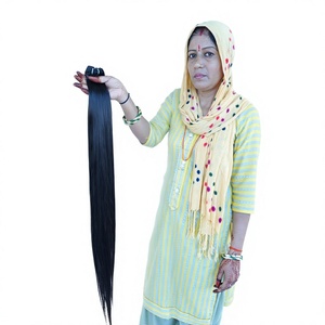Extensions de cheveux humains indiens Remy lisses, prix d'usine en gros, cuticules alignées, double trame machine, couleur naturelle brute, tissage - Product Image 1