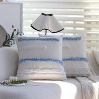 Coussin géométrique bleu à motif tufté, style Ins, pour canapé, salon, chambre à coucher, lit, avec pompon et sans rembourrage