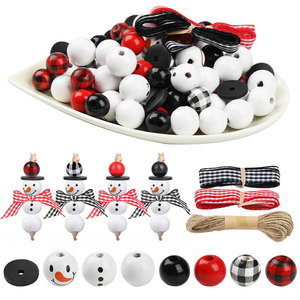 Ensemble de perles en bois bonhomme de neige de Noël, 95 pièces avec corde en chanvre pour décoration d'arbre DIY - Product Image 3