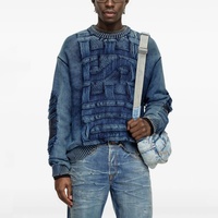Pull en tricot personnalisé Pull en tricot de couleur bleue personnalisé Pull tricoté hiver effet délavé Pull Cowboy Tricots
