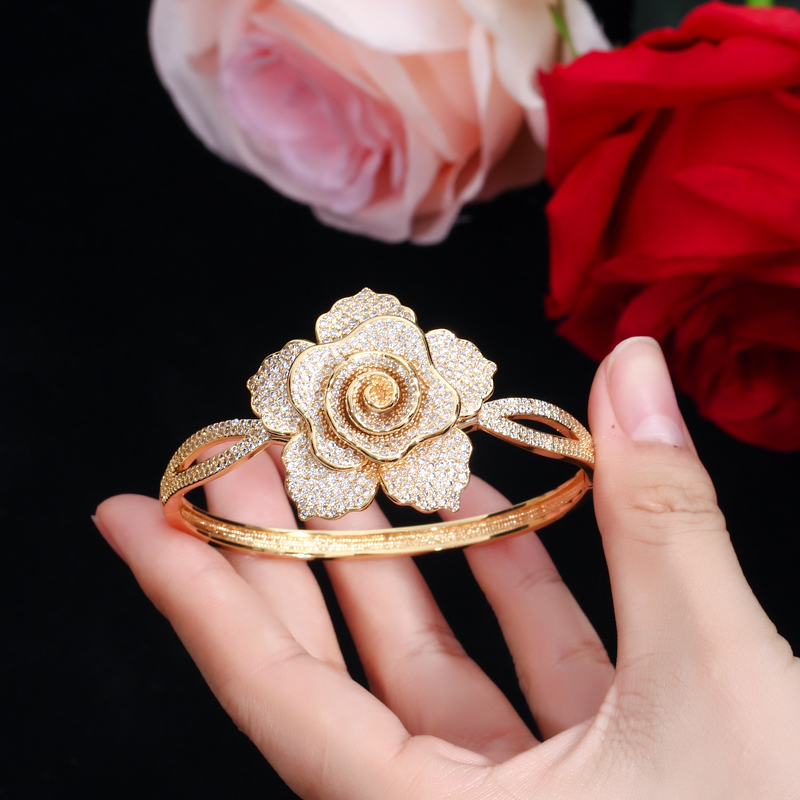 Bracelet Floral émaillé Avec Zircon - Multicolore Plaqué Or, Sans Fermoir, Style Bohème