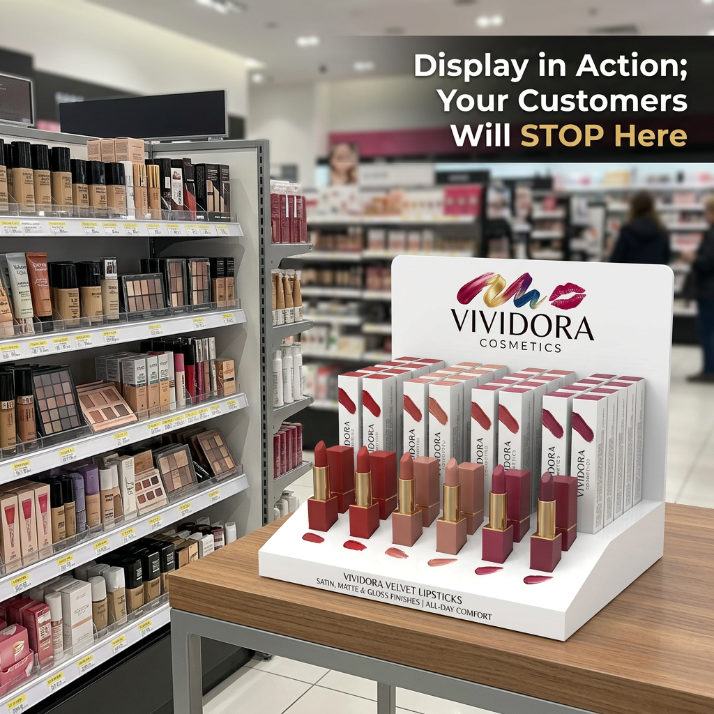 Custom Acrylic Cosmetic Display Stand Countertop Makeup Organizer Lipstick Eyeliner Pencil Rack Retail POS Showcase Logo Stand — view 2