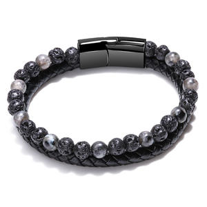 Bracelet en pierre volcanique naturelle simple, unisexe, avec boucle magnétique, perles en œil <span class=keywords><strong>de</strong></span> <span class=keywords><strong>tigre</strong></span>, cordon en cuir <span class=keywords><strong>de</strong></span> vache, perles tissées - Product Image 5