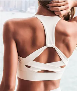Desain Unik Penjualan Laris Kebugaran Leher U Warna Putih dan Hitam Tanpa Lengan Cepat Kering Bra Olahraga Wanita Bra Yoga Atasan